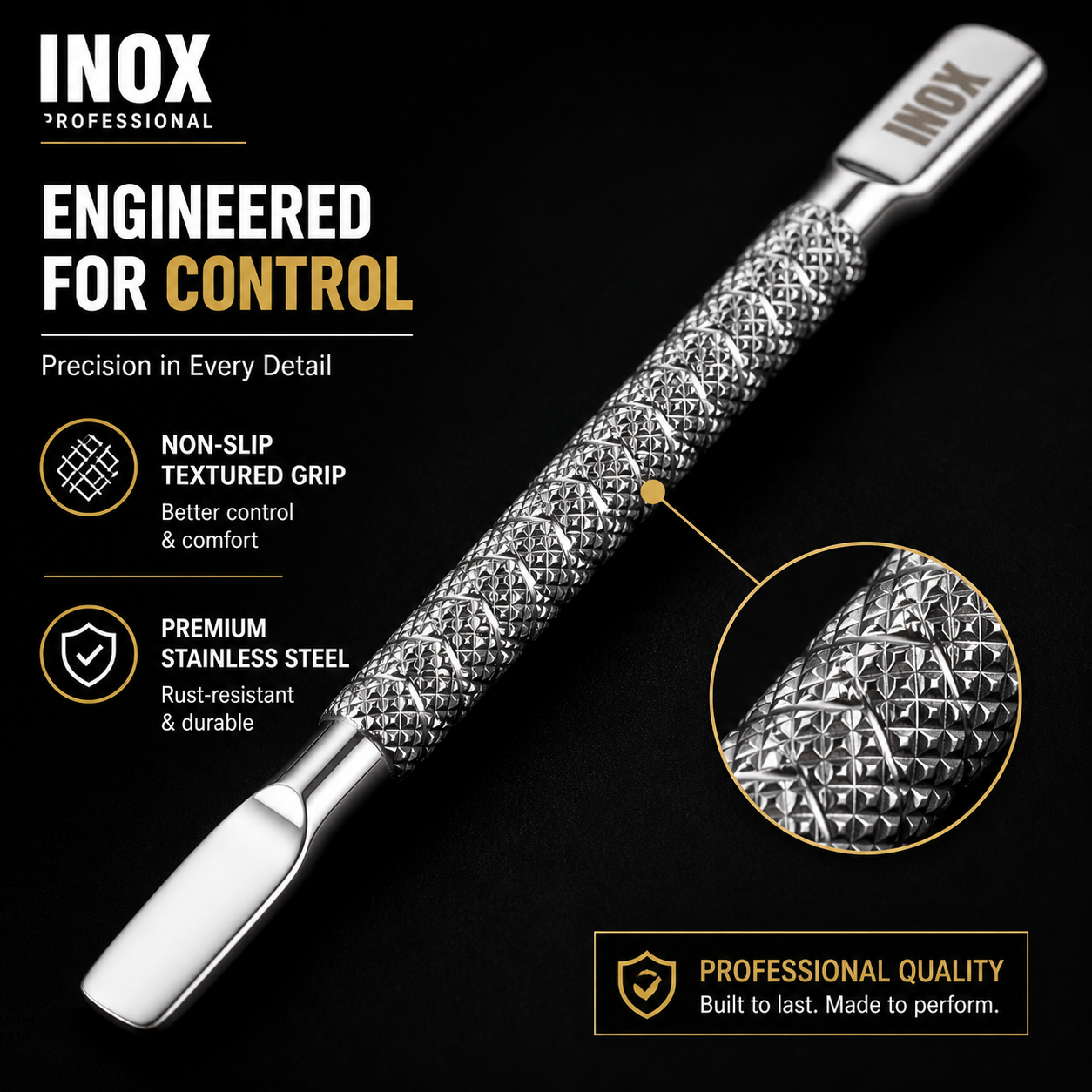 INOX Professional Cuticle Pusher – Stainless Steel Dual-End Nail Tool
