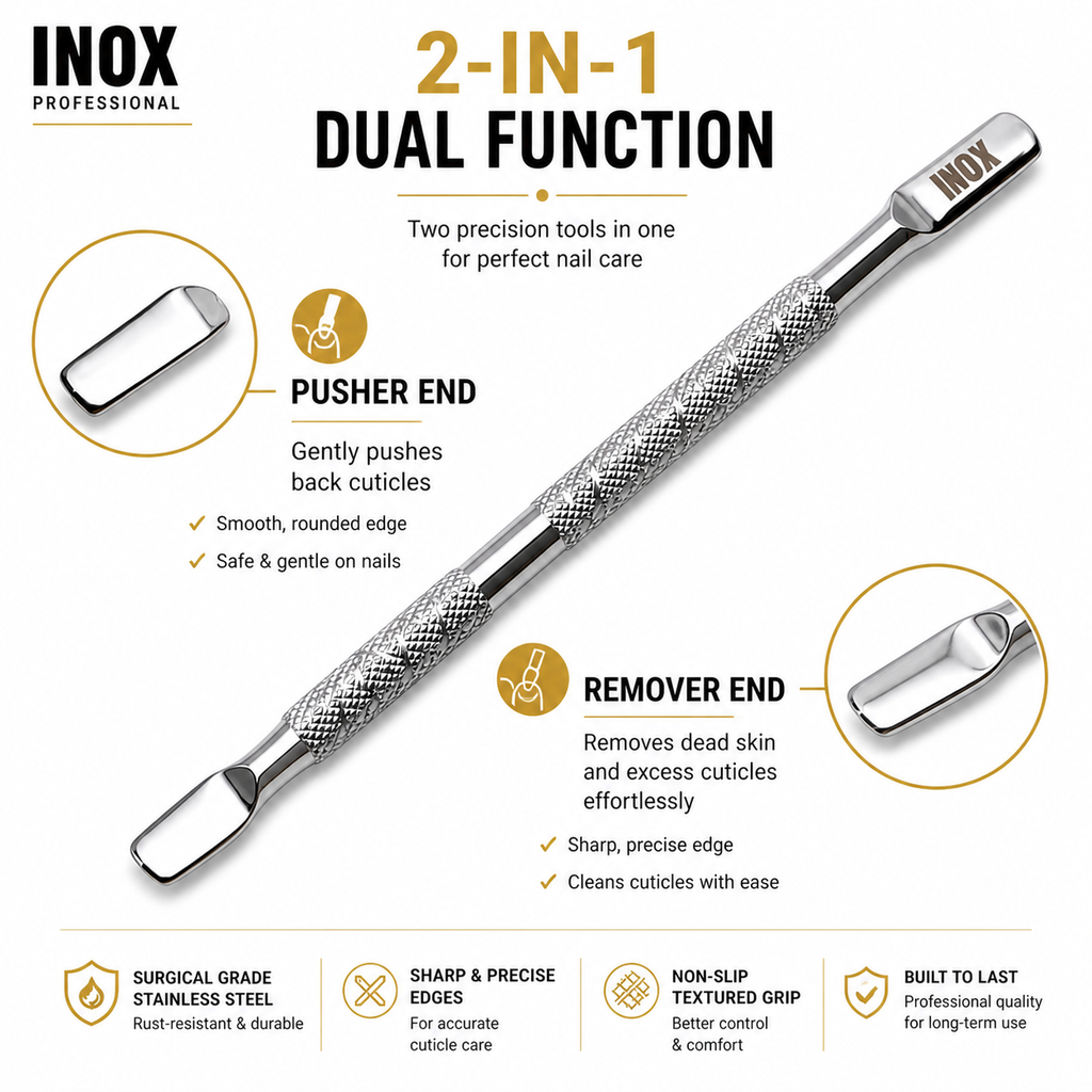 INOX Professional Cuticle Pusher – Stainless Steel Dual-End Nail Tool