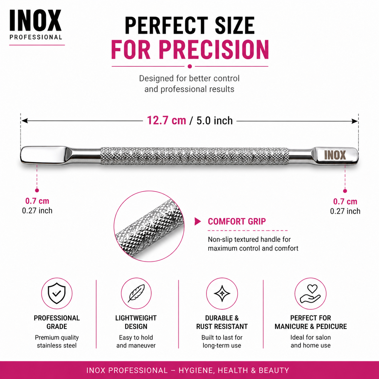INOX Professional Cuticle Pusher – Stainless Steel Dual-End Nail Tool