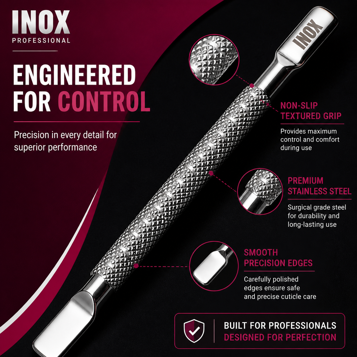 INOX Professional Cuticle Pusher – Stainless Steel Dual-End Nail Tool