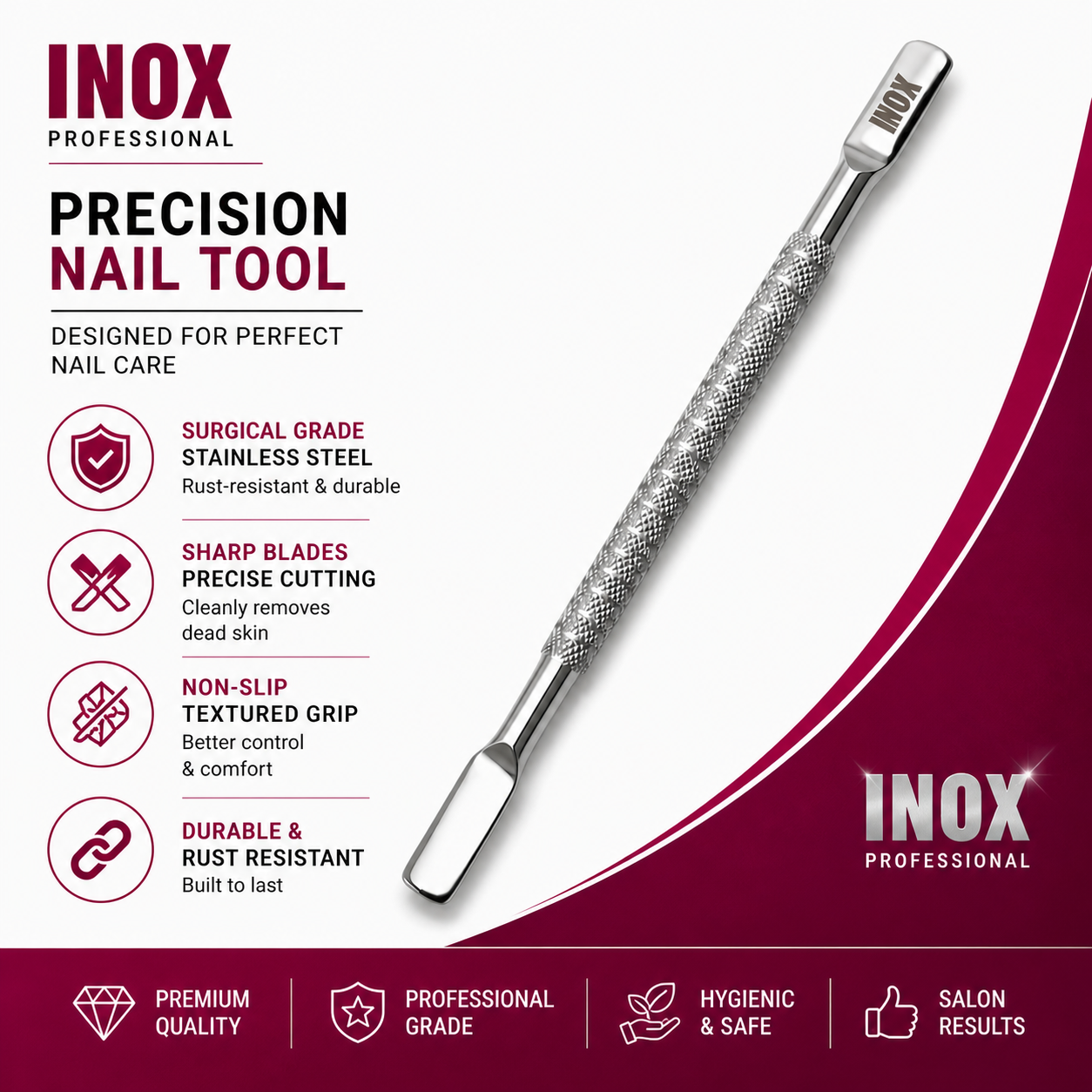 INOX Professional Cuticle Pusher – Stainless Steel Dual-End Nail Tool
