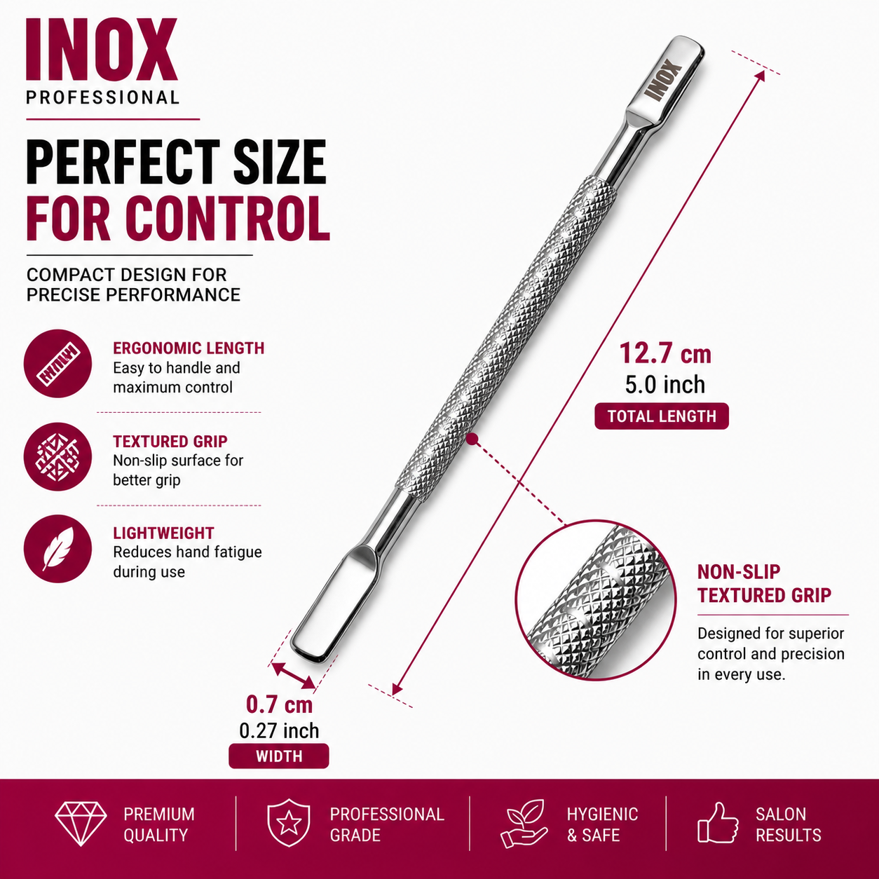 INOX Professional Cuticle Pusher – Stainless Steel Dual-End Nail Tool