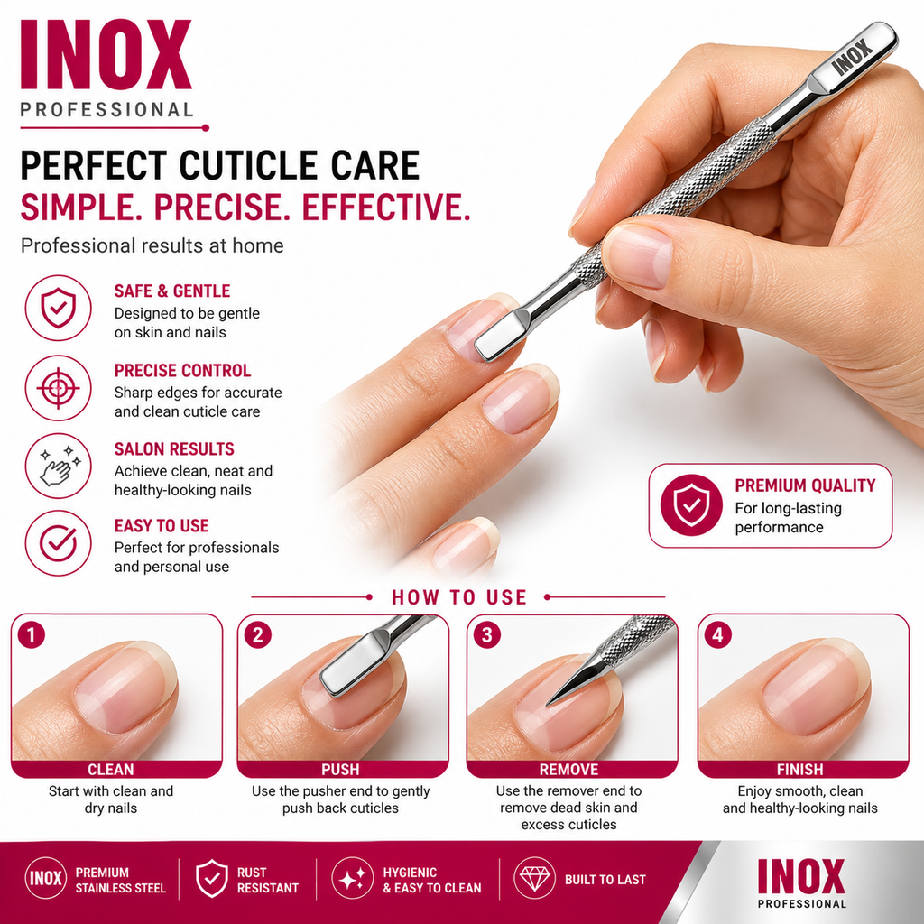 INOX Professional Cuticle Pusher – Stainless Steel Dual-End Nail Tool