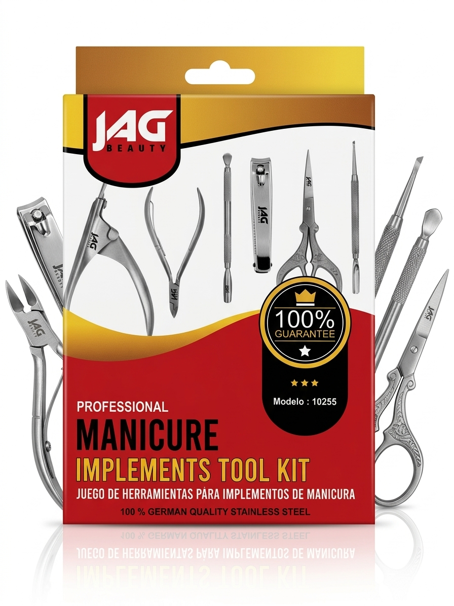JAG Beauty Professional Student Implement Kit 6-Piece Manicure & Pedicure Set – Premium German Quality Stainless Steel Nail Grooming Kit with Travel Case – Precision Cuticle Nippers, Clippers & Salon-Grade Implements