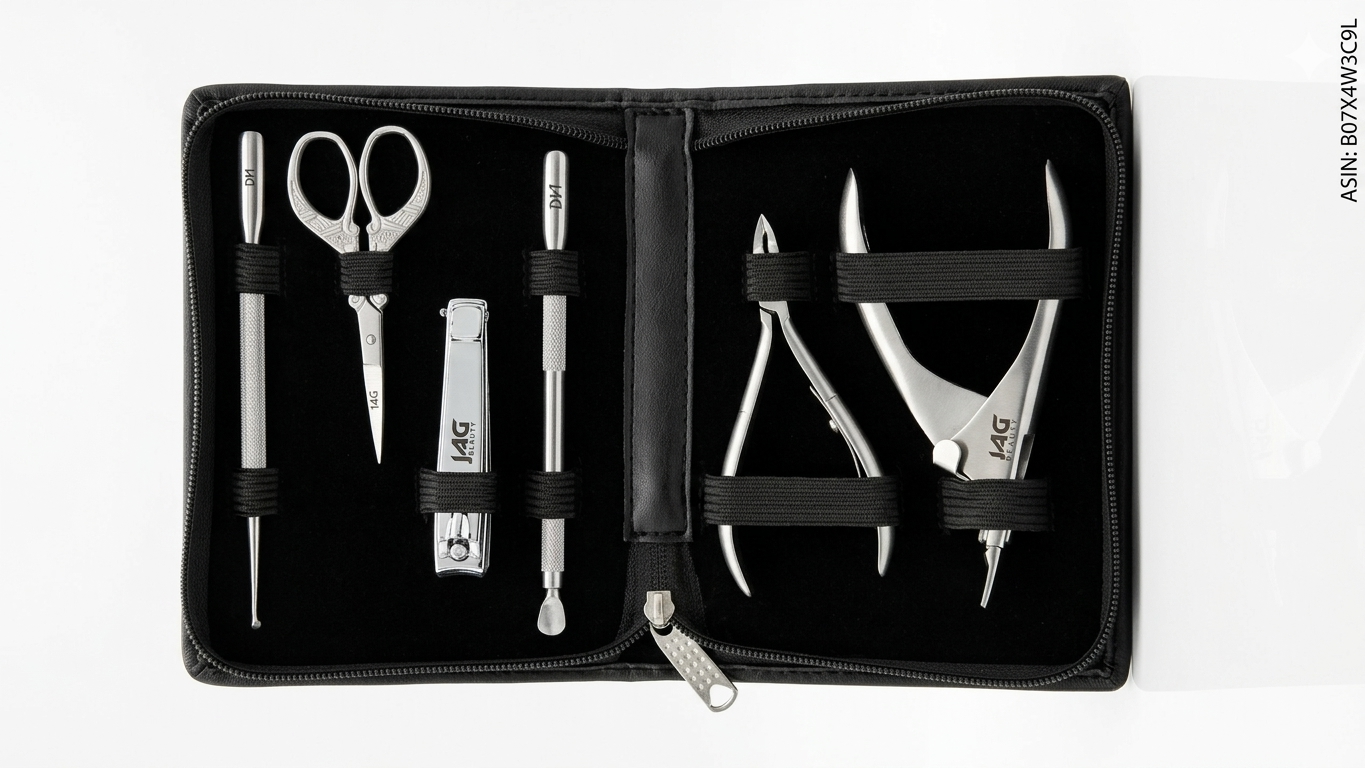 JAG Beauty Professional Student Implement Kit 6-Piece Manicure & Pedicure Set – Premium German Quality Stainless Steel Nail Grooming Kit with Travel Case – Precision Cuticle Nippers, Clippers & Salon-Grade Implements