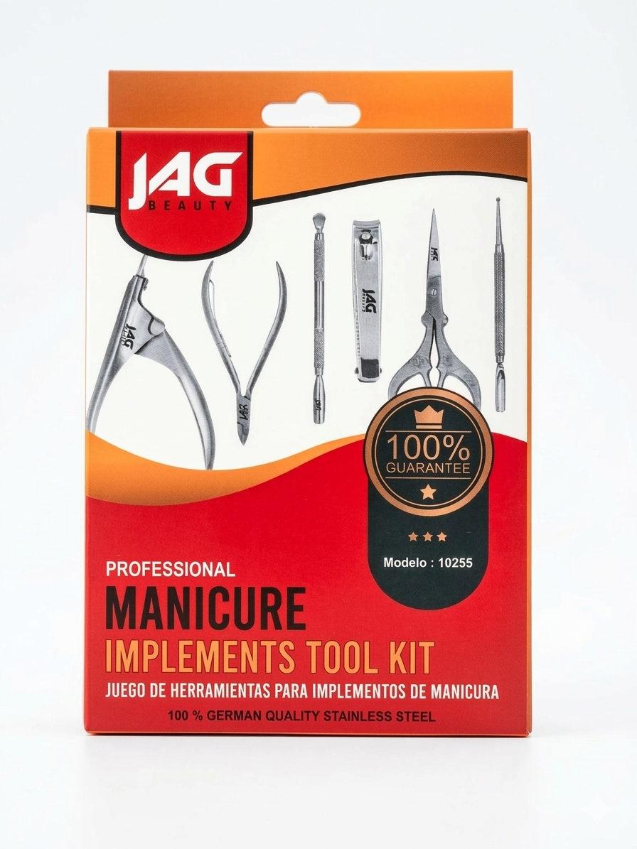 JAG Beauty Professional Student Implement Kit 6-Piece Manicure & Pedicure Set – Premium German Quality Stainless Steel Nail Grooming Kit with Travel Case – Precision Cuticle Nippers, Clippers & Salon-Grade Implements