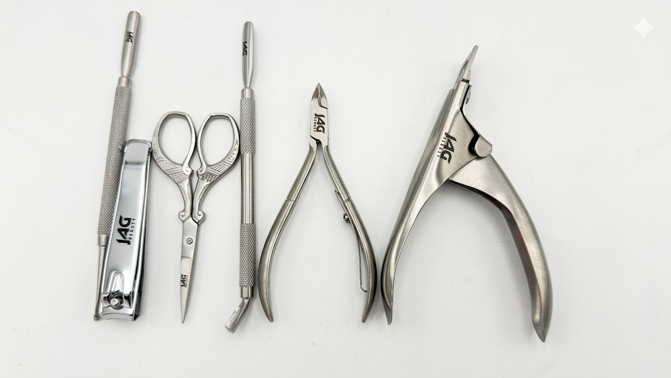 JAG Beauty Professional Student Implement Kit 6-Piece Manicure & Pedicure Set – Premium German Quality Stainless Steel Nail Grooming Kit with Travel Case – Precision Cuticle Nippers, Clippers & Salon-Grade Implements