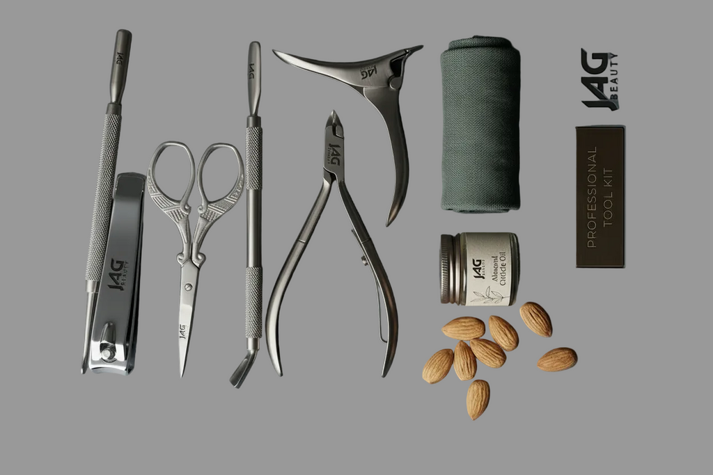 JAG Beauty Professional Student Implement Kit 6-Piece Manicure & Pedicure Set – Premium German Quality Stainless Steel Nail Grooming Kit with Travel Case – Precision Cuticle Nippers, Clippers & Salon-Grade Implements