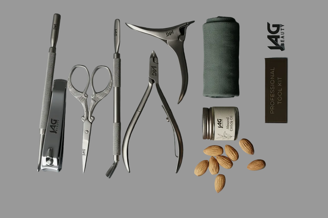 JAG Beauty Professional Student Implement Kit 6-Piece Manicure & Pedicure Set – Premium German Quality Stainless Steel Nail Grooming Kit with Travel Case – Precision Cuticle Nippers, Clippers & Salon-Grade Implements