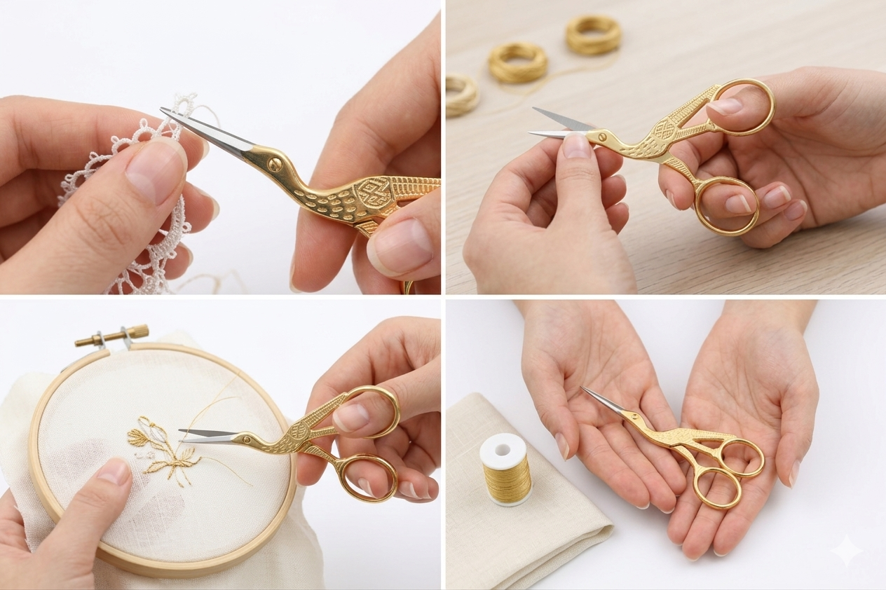 Professional Stork Cuticle Scissors – Precision 3.5” Gold-Plated Crane Embroidery Scissors for Nails, Hangnails & Cuticles – Ultra-Fine Curved Tip Stainless Steel Grooming Tool for Salon & Home Use