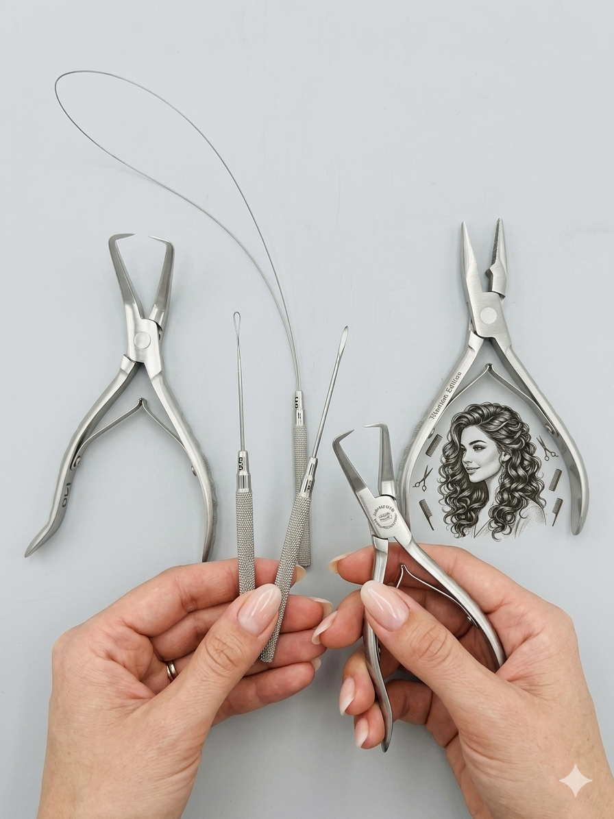 JAG BEAUTY Professional Hair Extension Tools Kit – 4-Piece Set with Stainless St