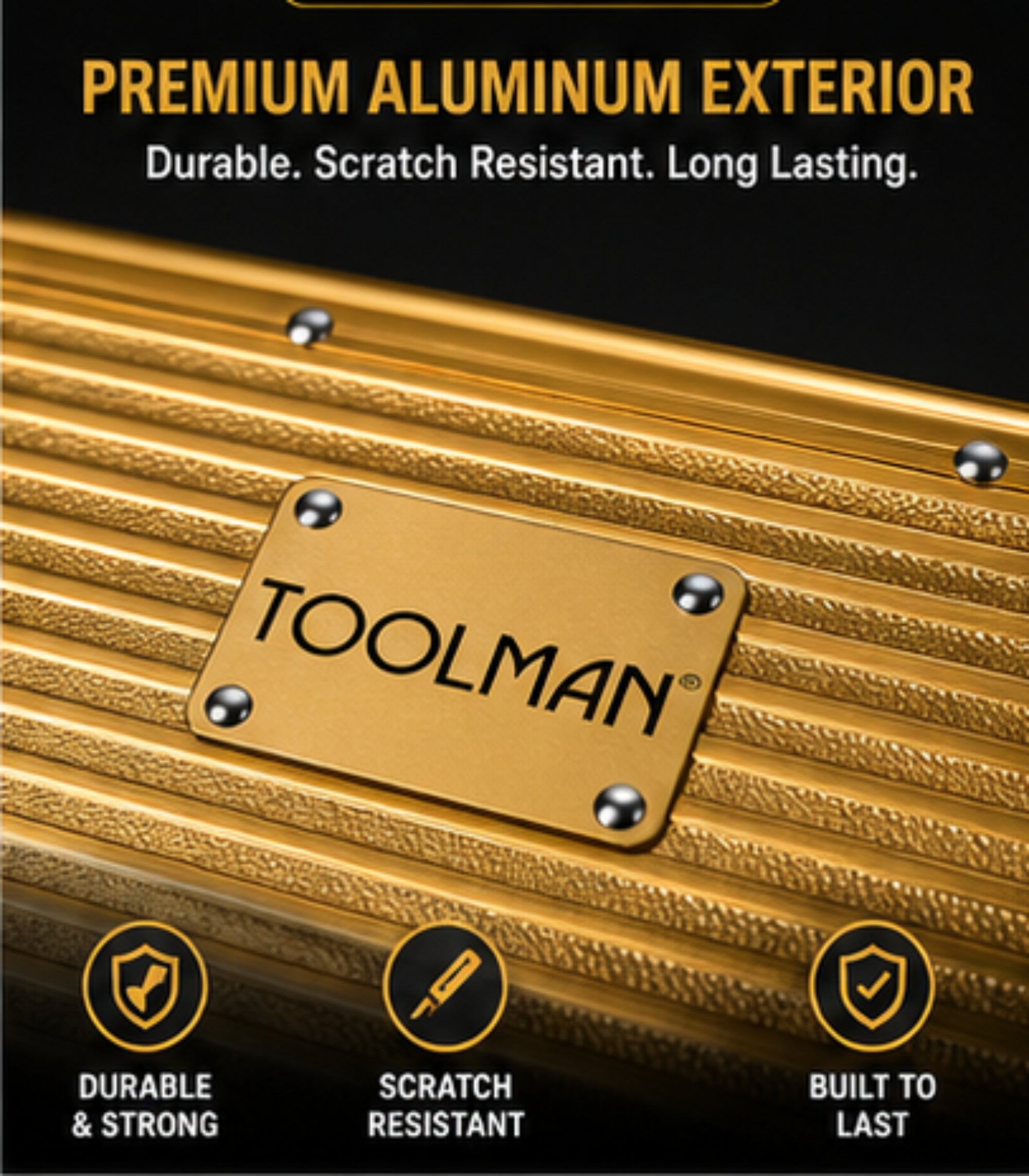 TOOLMAN Aluminum Barber Case – Professional Gold Tool Storage Case with Organized Compartments, Lightweight & Durable Travel Case for Barbers, Stylists & Grooming Tools (19" x 15" x 8.8")
