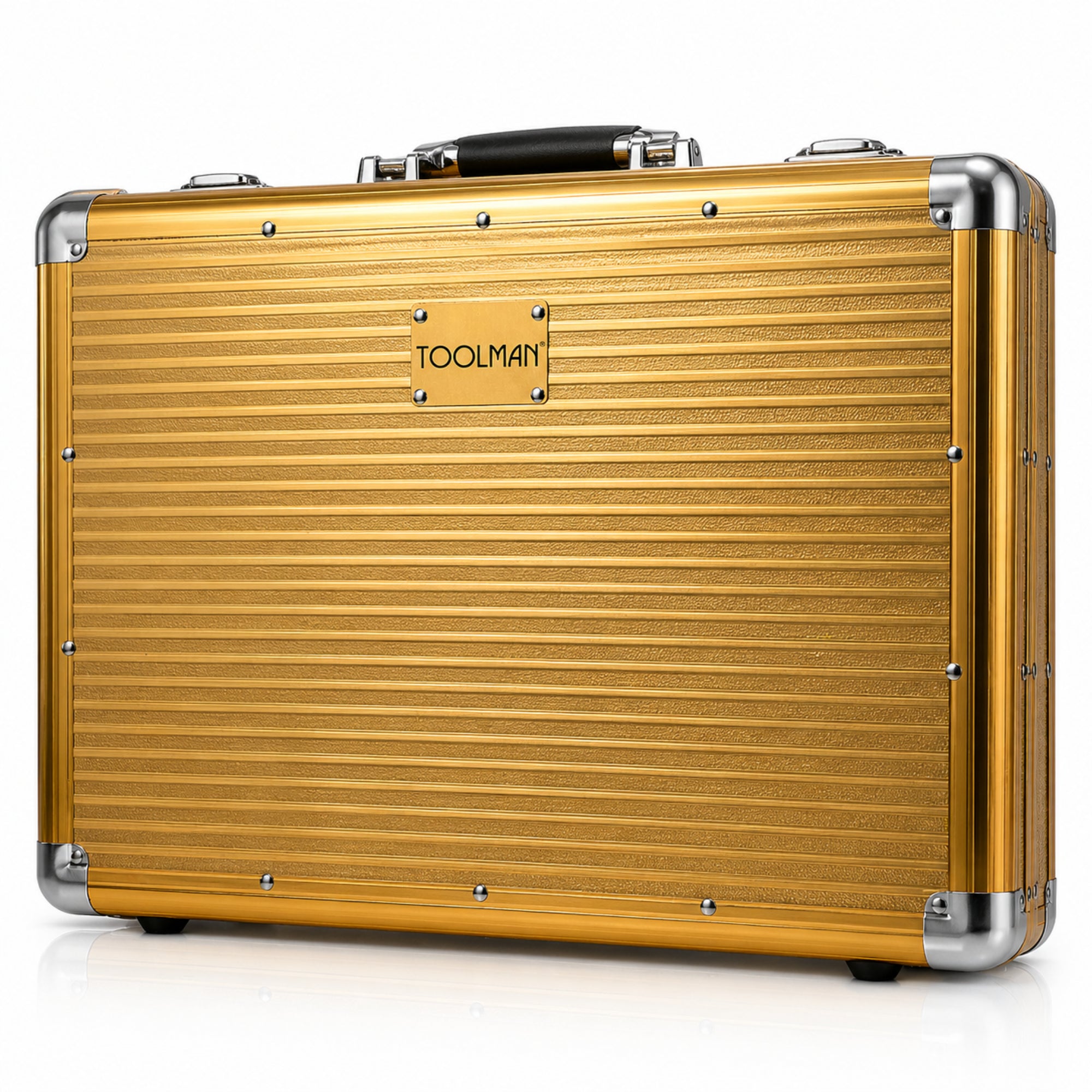 TOOLMAN Aluminum Barber Case – Professional Gold Tool Storage Case with Organized Compartments, Lightweight & Durable Travel Case for Barbers, Stylists & Grooming Tools (19" x 15" x 8.8")